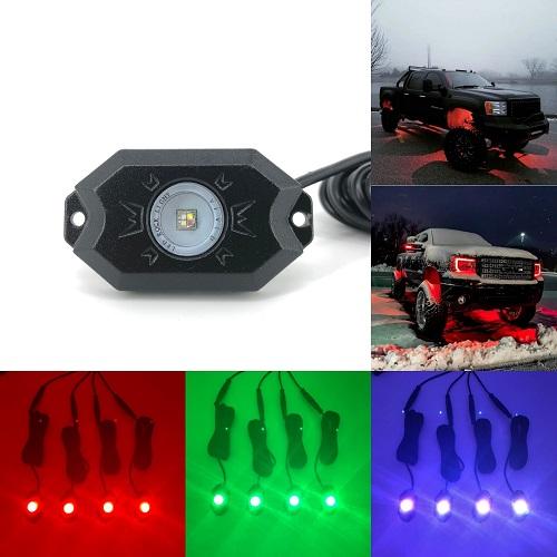4 packs 3" 20W RGB led pods & 8 packs led rock light & 5ft rgb led spiral whip lights-4